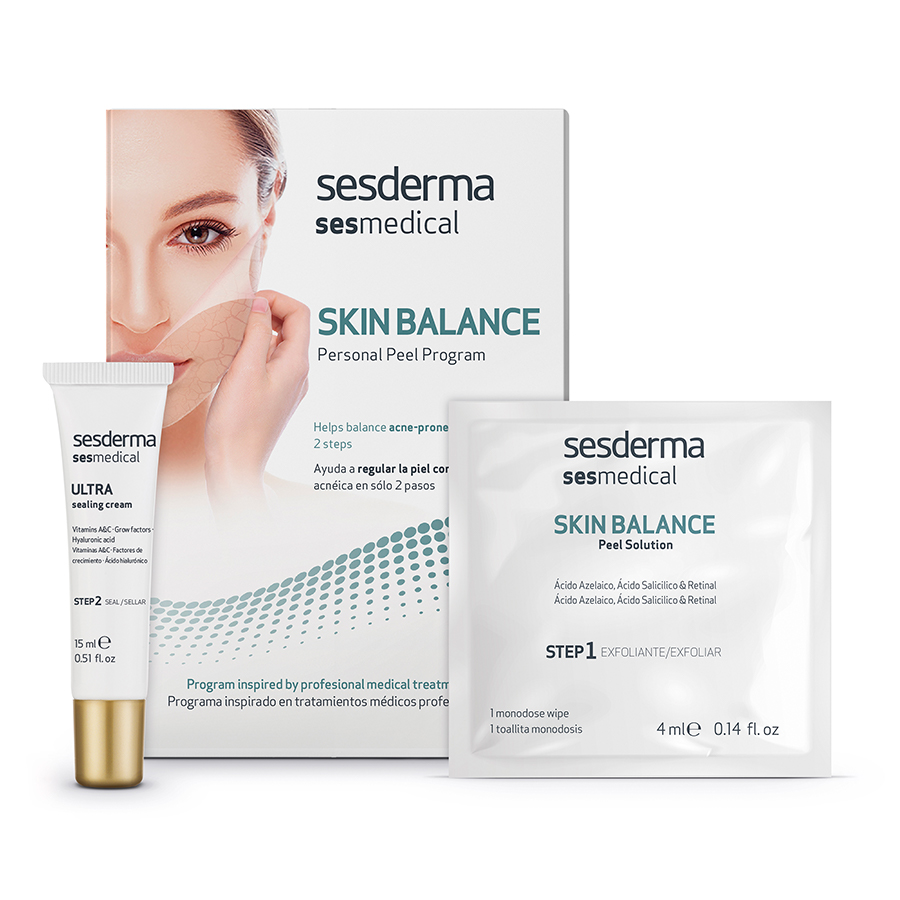 SESMEDICAL Skin balance персональная программа для восстановления баланса кожи, склонной к акне (салфетка-эксфолиант, крем запечатывающий), уп. 4 салф. + 15 мл